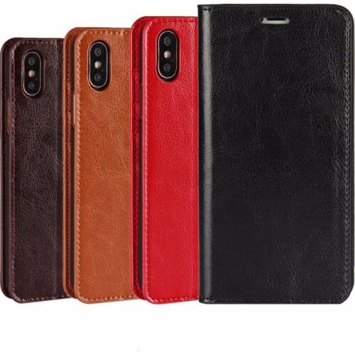 Genuine Leather Wallet Case Book Style with Flip Cover Credit Card Slot Kickstand Protective Case Pouch Bag for iPhone 7/8/X