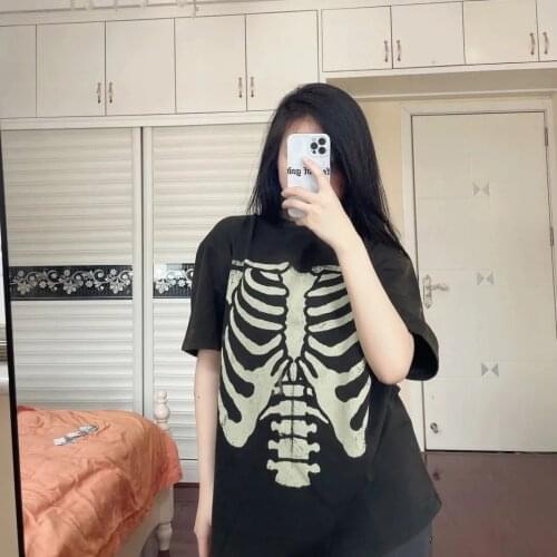 Punk Streetwear Gothic Sternum Grunge Graphic Vintage Cotton T-Shirt Kpop Hip Hop Harajuku Chic Casual Loose Summer Women Tops