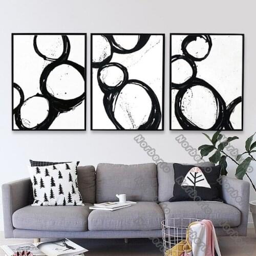 Nordic Style Canvas Painting Wall Poster and Print Abstract Patterns Black and White Circles for Home Rooms Wall Decoration