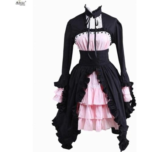 Classic Fashion Lolita Dress Ainclu Elegant Cotton Pink&Black Long Sleeves XS-XXL Vrsatile Occasion Cosplay Lolita Dress