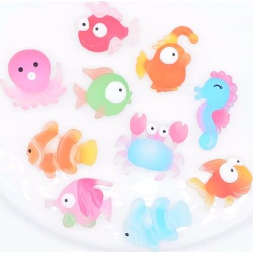 20Pcs/lots Iridescence 3D Cabochon Ocean Animal Fish Crab Seahorse Resin Accessory for Bow Center Children Girl Ring Kid Jewelry