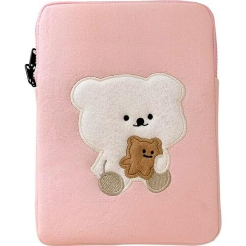 Korea Laptop Sleeve Bag For Mac Apple Ipad Pro 9.7 10.8 13 Cute Bear Tablet Inner Case Bag 11 13 Inch Pink IPad Pouch for Girl