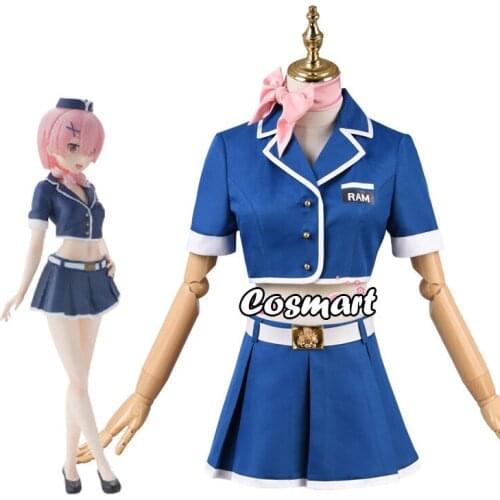 Anime Re: Life a Different World from Zero Ram Airline Stewardess Uniform Cosplay Costume Halloween Suit For Women Outfit New 20