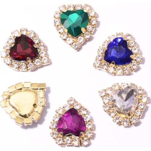 Colorful heart strass sew on rhinestones with silver claw flatback glitter gem sewing rhinestone for shoes clothes needlework