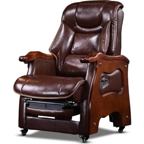 Fashion Minimalist Modern Leather Boss Chair Business Reclining Solid Wood Office Chair Computer Chair Massage Executive Chair