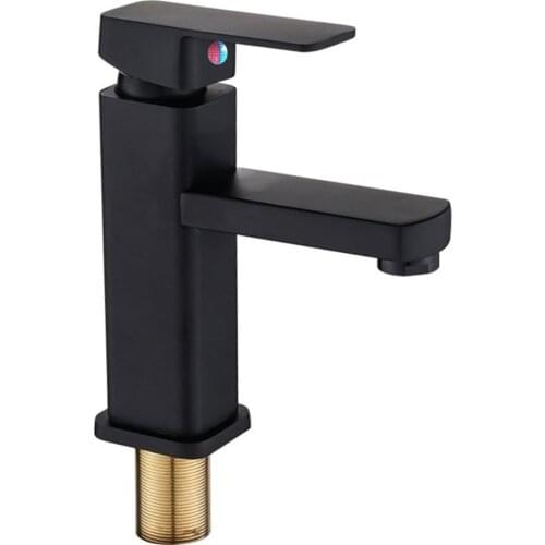 Nordic Style Square Bathroom Faucet Single Hole Faucet Frosted Black Single Handle Cold Countertop Installation Hot Mix Faucet