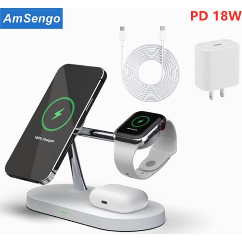 Amsengo 3 in 1 Magnetic Wireless Charger for iPhone 12 Pro Max Mini Chargers for Apple Watch 6 SE Airpods Pro 2 Charging Holder
