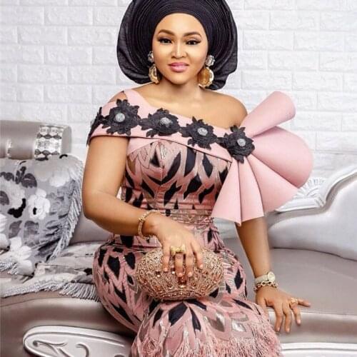 Fashion African Lace Fabric Latest Nigerian Brocade Fabric High Quality Brocade Lace Tassel for Wedding Evening Dresses XZ2918B