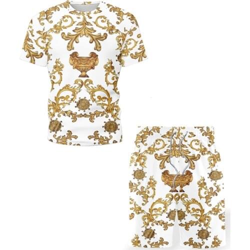 2021 Mens Sets Retro Ethnic Style Summer O Neck Short Sleeve T-Shirt/Shorts Suit Arbitrary Match 2021 New Chic Beach 2 Piece Set