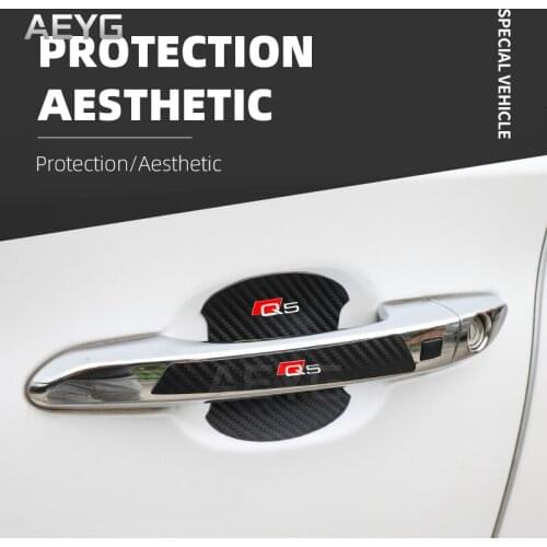 Car Door Handle Carbon Fiber Stickers Film For Audi Q5 Logo 2018 2020 Protector Decals Vinyl Auto Automotive Goods Accessories