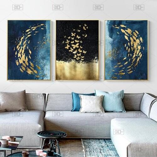 Gold Color Nordic Wall Art Painting Butterfly Abstract Poster Printed On Canvas Home Living Room Decoration Bedroom Decor