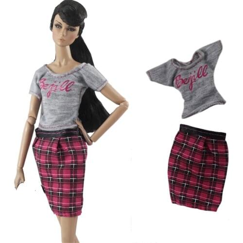 NK NEW Doll Clothes Fashion Gray shirt + Mini Skirt Daily wear Outfit for Barbie Doll Accessories Baby Toys 21B 4X