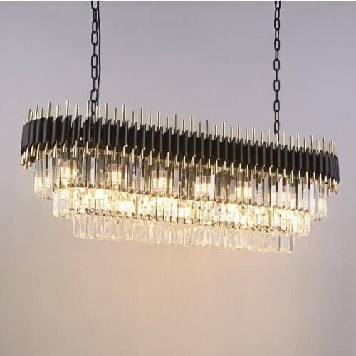 New modern crystal chandelier luxury black for living room dining room rectangular LED decorative lights