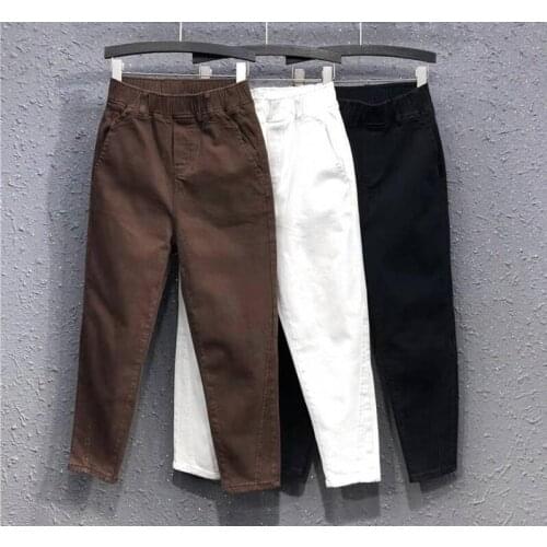 2021 New Arrival Autumn Women Elastic Waist Cotton Denim Loose Pants All-matched Casual Harem Pants Female Trousers Plus Size