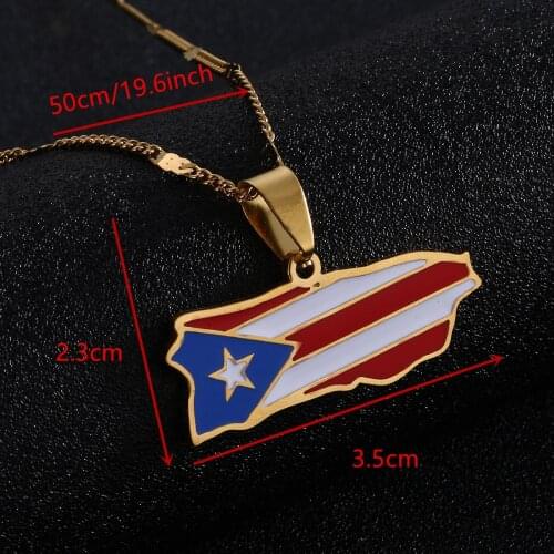 Stainless Steel Trendy Enamel Puerto Rico Map Pendant Necklace Puerto Ricans Map Charm Jewelry