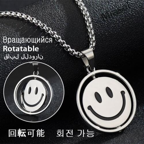 New Men And Women Smiley Face Necklace Metal Free Rotation Hip Hop Long Chain Cool Miasol Simple Holiday Exquisite Jewelry Gift