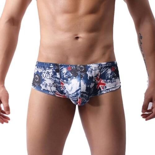 Printed Mini Boxer Shorts Sexy Bugle Pouch Underwear Cuecas Mens Boxershorts Mesh Slip Homme Gay Panties Underpants Plus Size