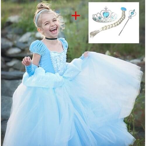 Elsa Princess Dress For Girl Summer Lace Puff Sleeve Ball Gown For Children 3 PCS Accessories Snow White Cosplay Costume For kid