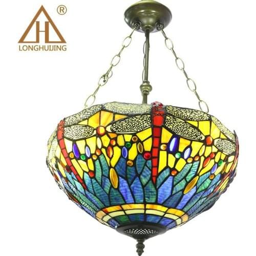 Tiffany Dragonfly Lamp Glass Shade Pendant Light Bohemian Single Pendant Hanging Light Foam Packing For Hallway Corridor Kitchen