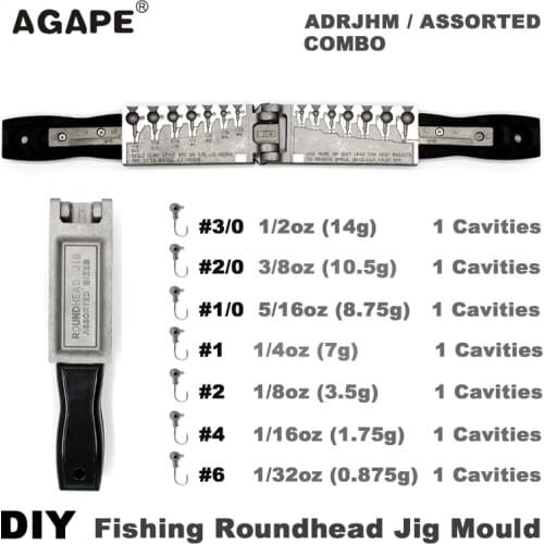 Agape DIY Fishing Roundhead Jig Mould ADRJHM/ASSORTED COMBO 1/32oz, 1/16oz, 1/8oz, 1/4oz, 5/16oz, 3/8oz, 1/2oz 7 Cavities