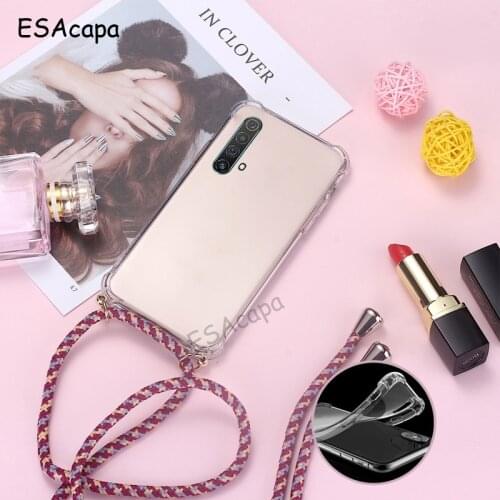 Shockproof Transparent Soft Phone Case For OPPO Realme X50 X3 SuperZoom 6 PRO 6S Find X2 pro Crossbody Lanyard Cord Strap Cover
