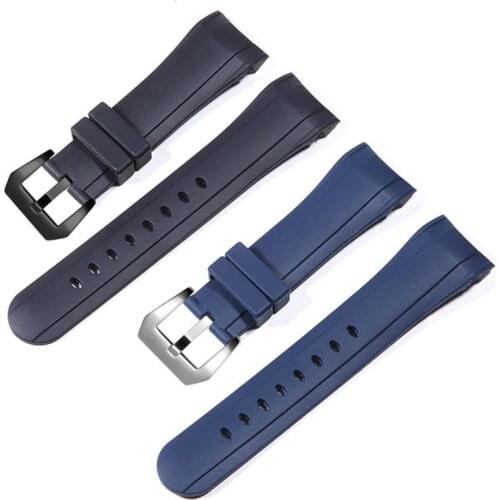 Luxe Blauw Zwart 24mm Silicone horlogeband Voor Graham strap Racing Gebogen Horloge band Rubber Armband met roestvrij stalen ges