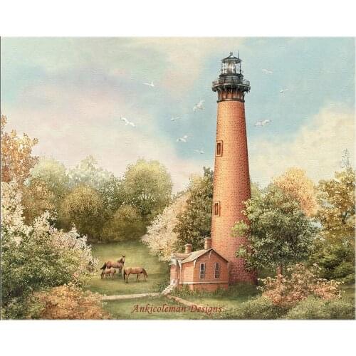 Counted Cross Stitch Kits Needlework Embroidery - Crafts 14 ct Aida DMC Color DIY Arts Handmade Home Decor - Currituck Lights
