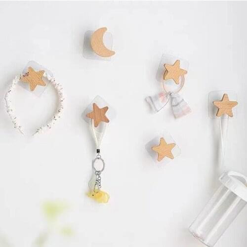 Sqinans Natural Wood Clothes Hanger Wall Mounted Coat Hook Decorative Key Holder Hat Scarf Handbag Storage Hanger Bathroom Rack