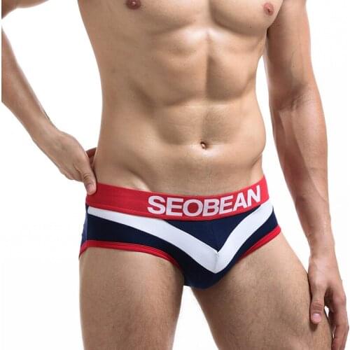High quality!brand SEOBEAN Men coton sexy Briefs male gay Underwear color matching underpants male briefs wholesale