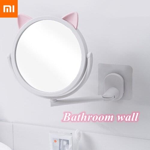 Xiaomi Cartoon Cat Ear Makeup Vanity Mirror Magnification Mounted Telescopic Enlargement 2-Face Bathroom Wall Cosmetic Mirror