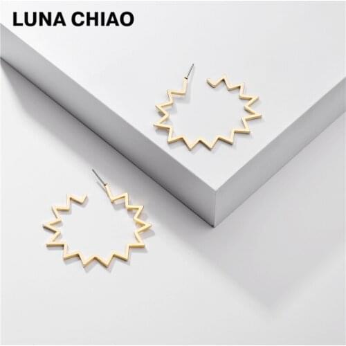 LUNA CHIAO Gold Color Sun Burst Zig Zag Big Metal Hoop Earrings for Women