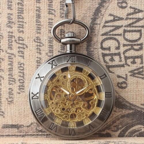 10pcs/lot Steampunk AntiqueBronze Hollowed Shrimp Skeleton Mechanical Pocket Watch Gold Dial No Cover Women Pocket Watches