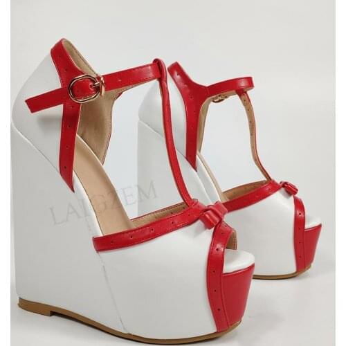 LAIGZEM Women Platform Wedges Sandals T Straps Height Increasing Pumps Ladies Shoes Woman Sandale Femme Large Size 44 47 50 52