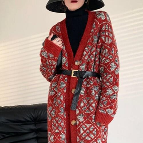 Women Cardigan Sweater Autumn Winter New Korean Style Long Printed Knitted Jacket sweter estampado mujer cardigan femme long