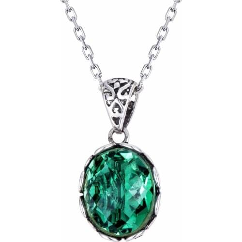 Authentic Green Crystal 100% 925 Sterling Silver Necklace Pendant For women Elegance Gemstone Pendant Necklace