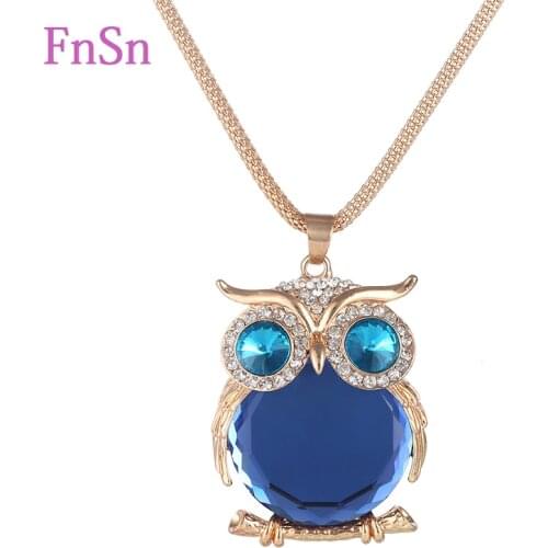 New Hot Owl Necklaces Choker Necklace&Pendant Women Trendy Crystal Top Long Link Chain Zinc Alloy Gold Color Animal Jewelry Gift