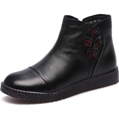 Genuine Leather Winter Short Boots Women Warm Fur Ankle Shoes Black 2021 Winter New Lady Snowobots Causal Shoes Plush Ankle Boot