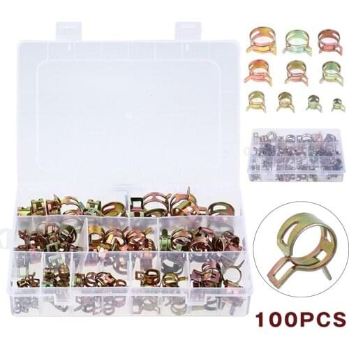 100pcs/set 6-22mm Car Motorcycle Vacuum Spring Fuel Oil Water Hose Clip Pipe Tube For Band Clamp Metal Fastener Assessories Tool