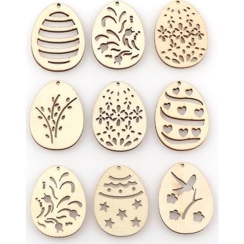 15 pack Easter Wooden Eggs Wood Hanging Pendant Easter Party Decor Supplies Craft DIY Ornament Hanging Tag Wholesale