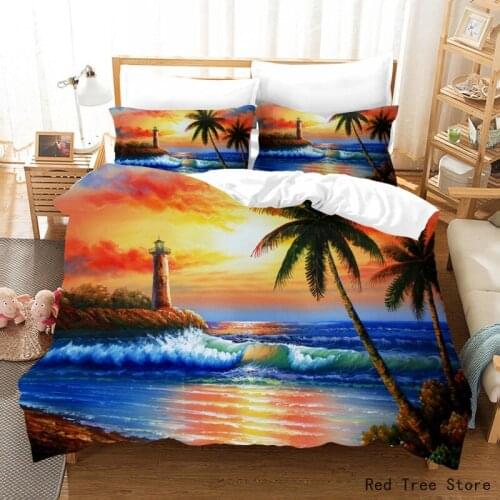 2/3 pcs Sunset Scenery Design Bedding Set 3D Printed coconut tree Duvet Cover Home Decor Bed Cover Set (No Sheets & filling)