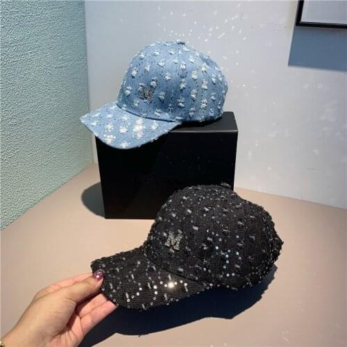 202106-2509093 British Style Denim Sequins sport baseball hat men women leisure visors cap