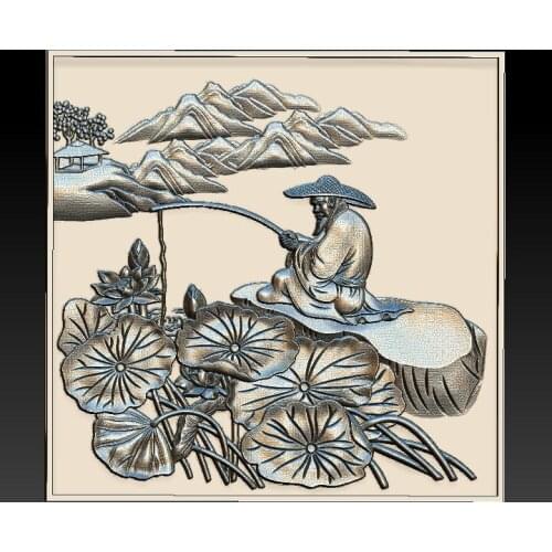 3d STL Model Old man fishing for CNC Router 3D Printer Artcam Aspire Bas Relief