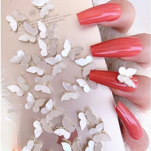 5pcs New nail art butterfly jewelry copper 3D flashing diamond LZ style nail decoration opal shell diamond nail rhinestones