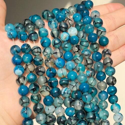 Natural Stone Beads Blue Black Line Fire Dragon Veins Agates Loose Beads For Jewelry Making DIY Bracelet Accessories 15"6/8/10mm