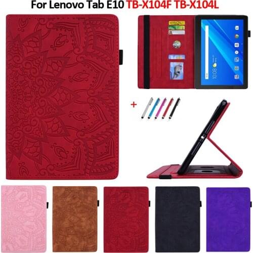 Case For Lenovo Tab E10 TB-X104F TB X104F E 10 Embossed PU Leather Stand Wallet Tablet Cover for Lenovo Tab E10 Case Funda