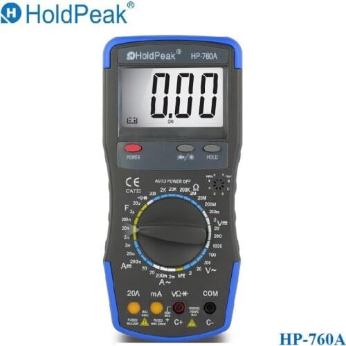 HoldPeak HP-760A 1000Volt & 20Ampere Digital Multimeter Meter with Capacitance Resistance Test and Carry Bag