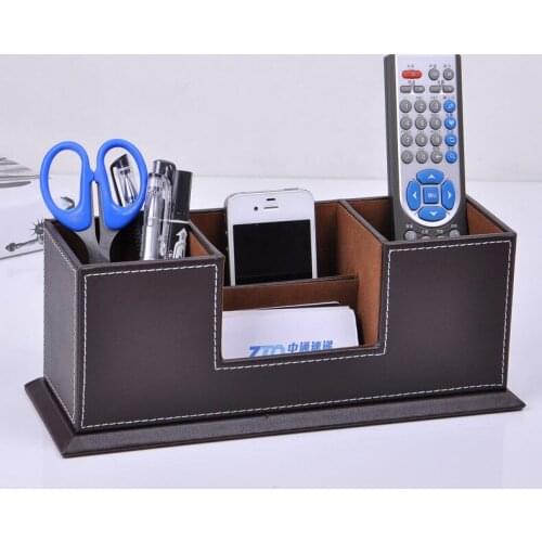 Popular creative wooden PU leather office pen holder pencil case office desk stationery organizer desk set accessories 202C
