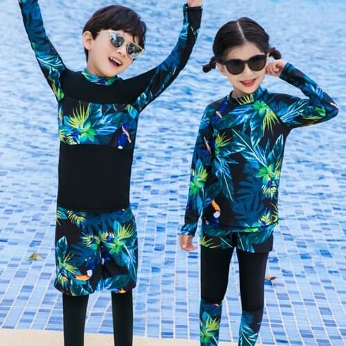 Childrens Swimsuit Kids Girls 2020 Clothes For Baby Swimwear Bikini Long Sleeve Boys Swimming Big Children Three Piece Set