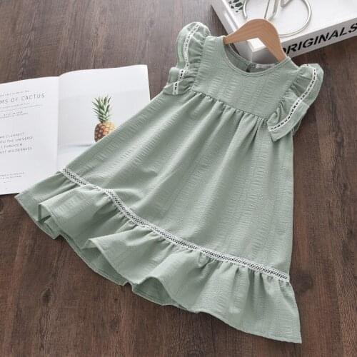 Children Dress 2021 New Summer Short Sleeve Kids Patchwork Solid Vestidos Flying Sleeve Casual PrincessClothing for Baby Girls