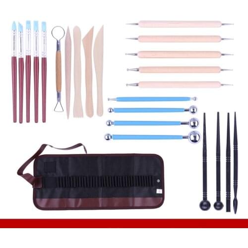 Clay Sculpting Tools with Canvas Roll-Up Bag, Ceramic Pottery Carving Tool Set with Wooden Handle for polymer Sculpture Modeling